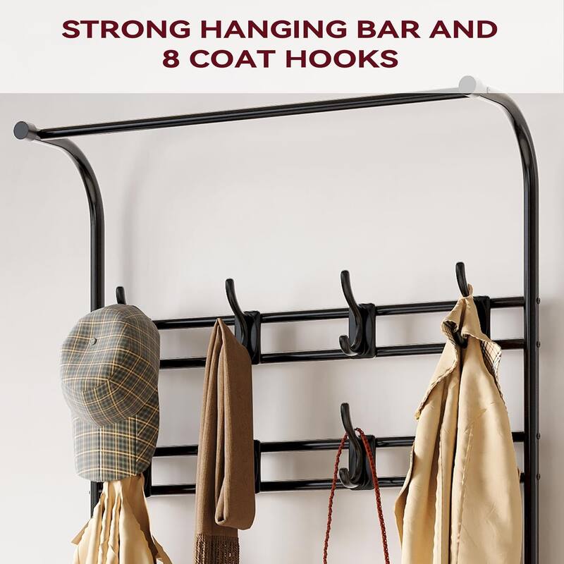 Narrow Hall Tree Storage Bench for Entryway, Coat Rack Shoe Bench