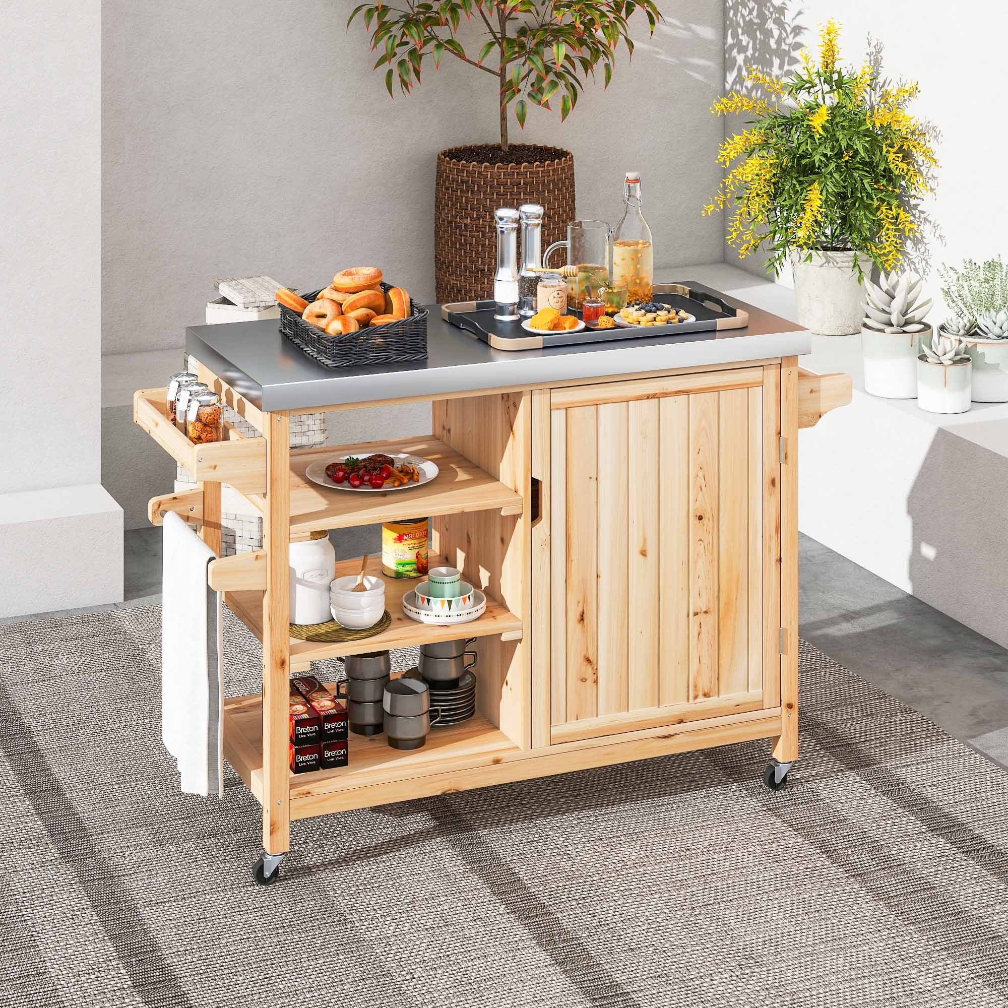 Moasis Outdoor Kitchen Island Rolling Trolley Cart with Stainless Steel Tabletop On Sale Bed Bath Beyond 41063833