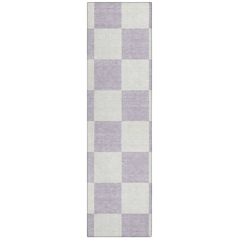 Machine Washable Indoor/ Outdoor Modern Checker Chantille Rug