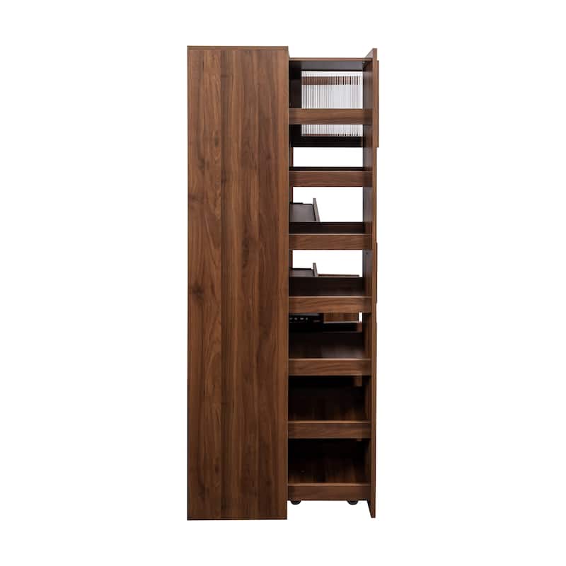 71" Freestanding Kitchen Pantry Cabinet with Pull-Out Storage Shelf, Farmhouse Storage Cabinet with 4 Doors, Pantry Organizers