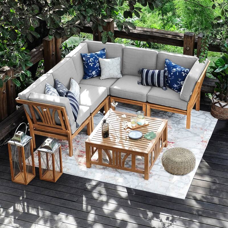 Cambridge Casual Lowell 6-piece Teak Patio Sectional Set with Cushion