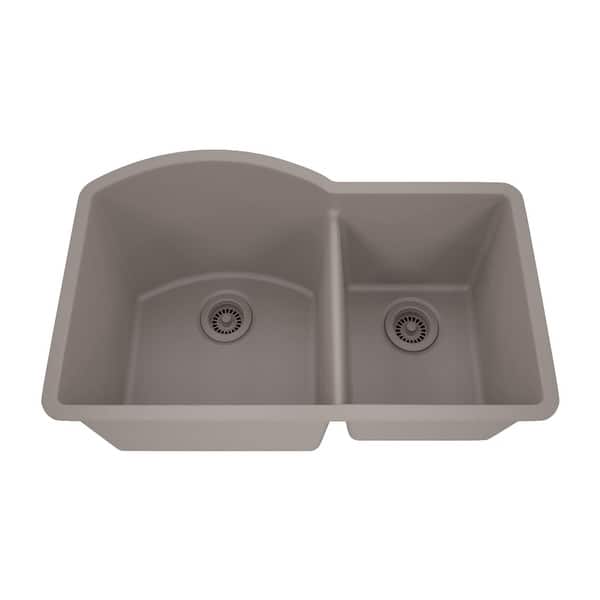 slide 2 of 8, 32 Inch Lexicon Platinum Quartz Composite Drop-in Undermount Galaxy Concrete Kitchen Sink LP-7030-C-SO Galaxy Concrete