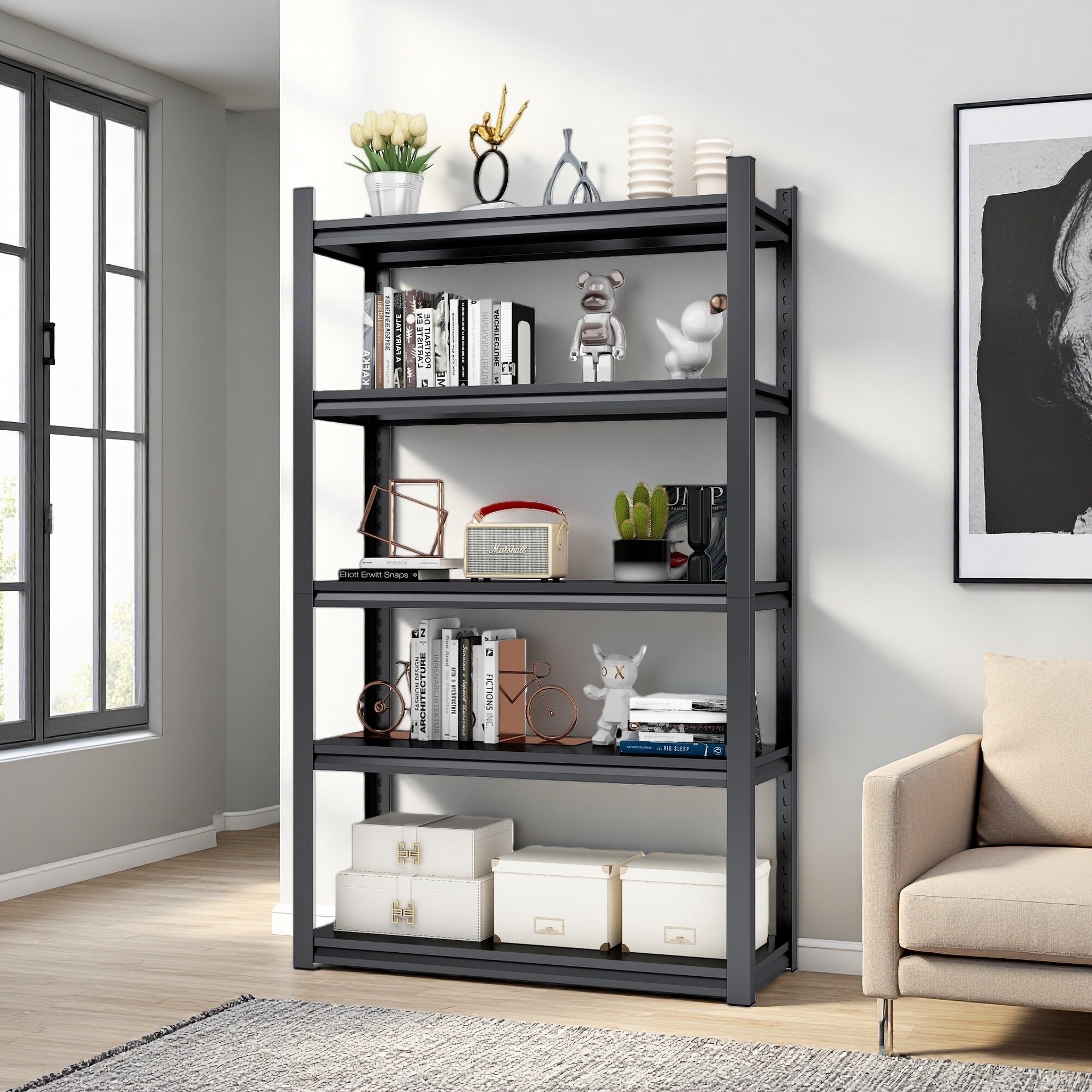 72"H 5-Tier Metal Shelving, Heavy Duty 2000LBS Scratch-Proof Garage Rack