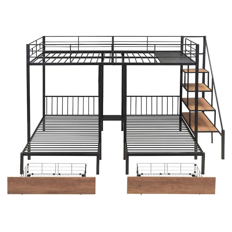 Versatile Full over Twin-Twin Triple Bunk Bed with Staircase and Storage Drawers