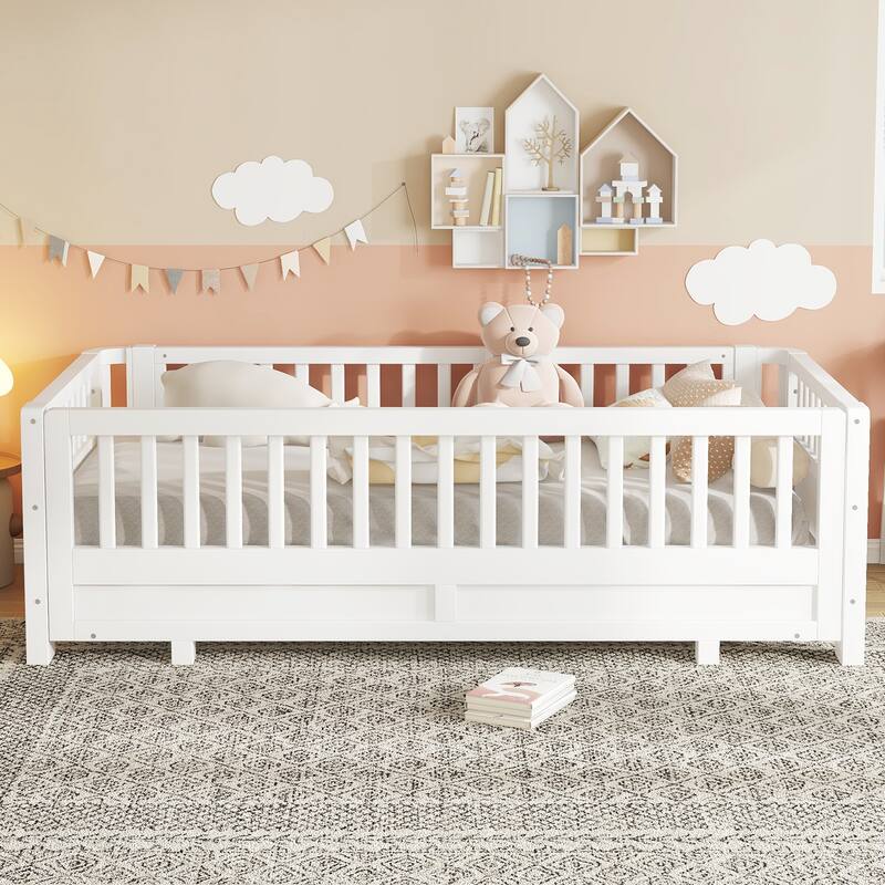 Adjustable Platform Bed Frame with Safety Guardrail for Kids, Guests