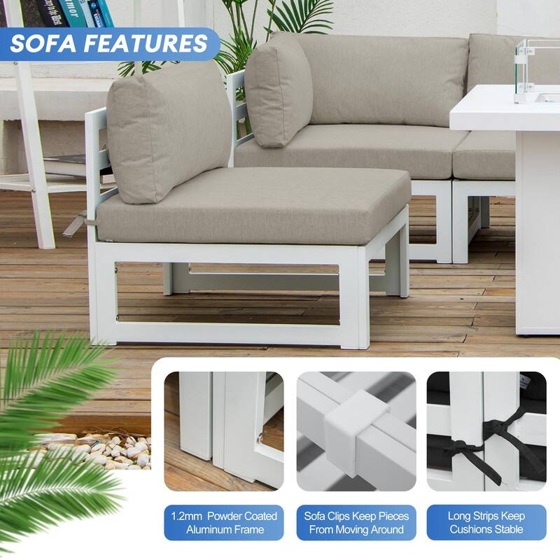 FINCATI Set of 7 Patio Conversation Furniture Sectional Sofa Set with Table
