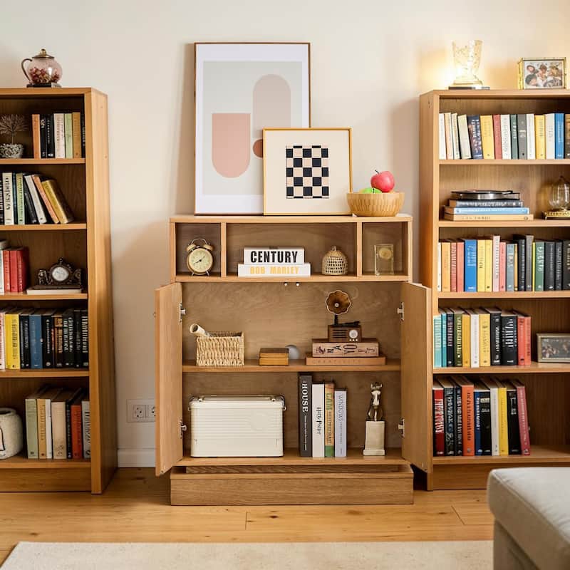 Farmhouse Fluted Sideboard Cabinet with Adjustable Shelves, Buffet Storage Cabinet with Doors