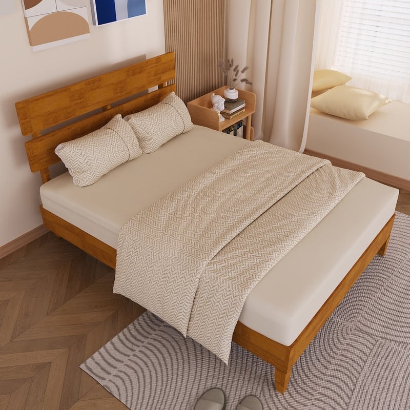 Solid Wood Modern Platform Bed Frame with Headboard - Full