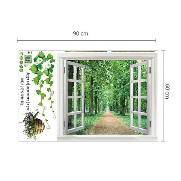 dimension image slide 2 of 3, Walplus 3D Window Green Leave View Wall Sticker Decal Art Home Decor