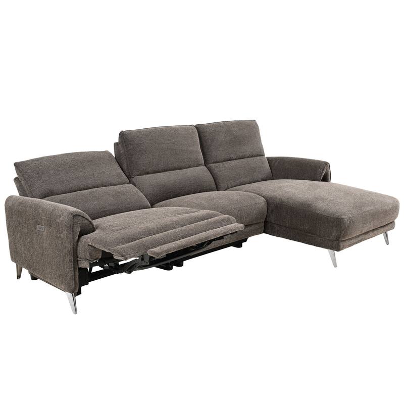 Furniture of America Pirel Modern Chenille L-Shaped Sectional Recliner with Chaise and USB Ports