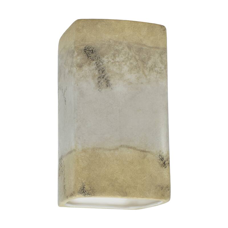 Justice Design Ambiance - Small Rectangle Wall Sconce - Open Top & Bottom - Replaceable Bulb - Greco Travertine