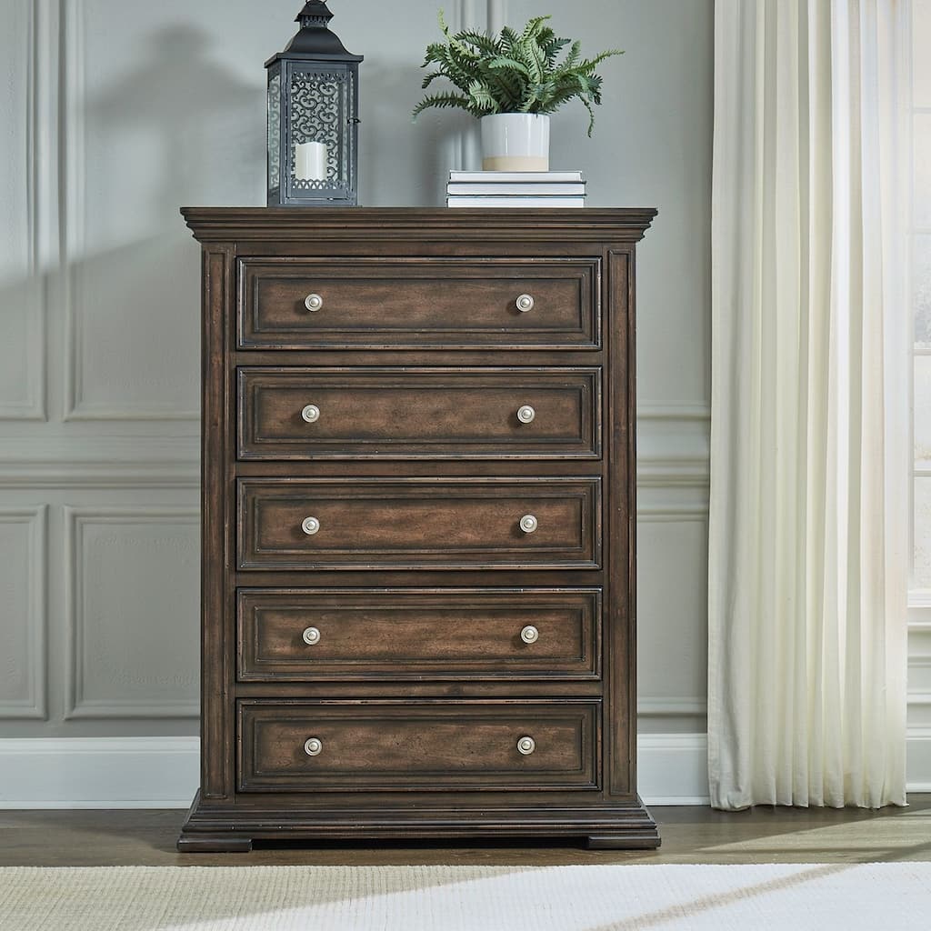 Big Valley Brownstone Distressed 5 Drawer Chest