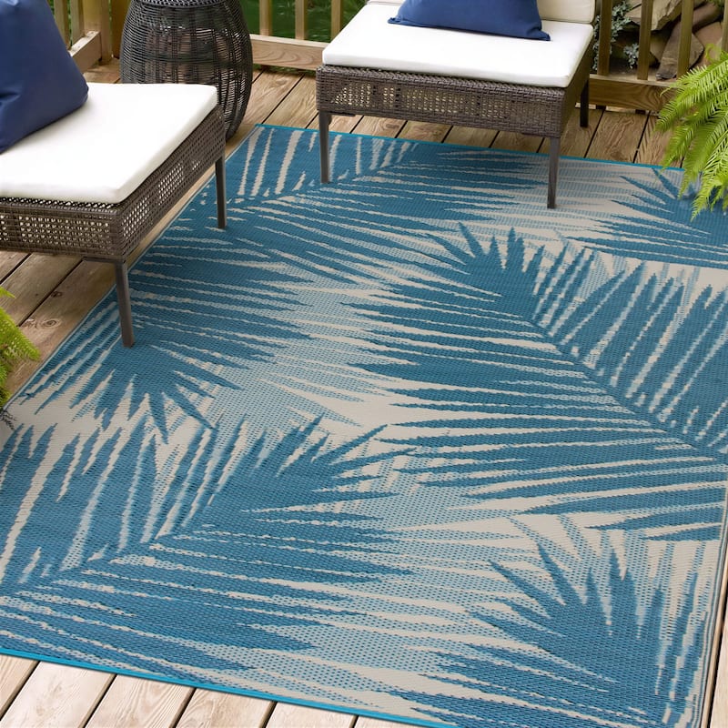 Tropical Floral Reversible Plastic Outdoor Rugs - 5' X 7'