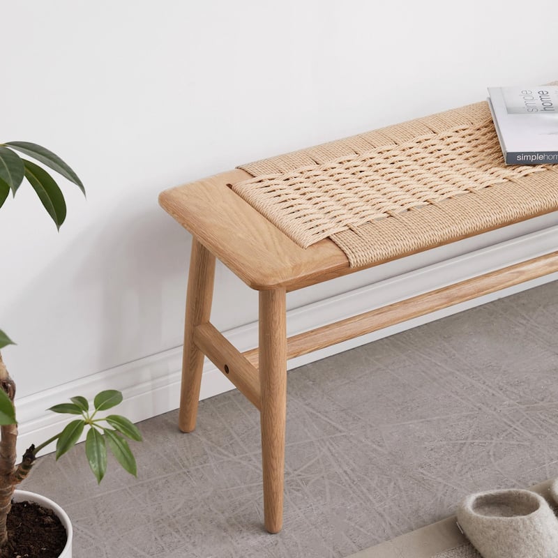 Natural Oak Wood Bench - Woven Design - Multi-Room Use