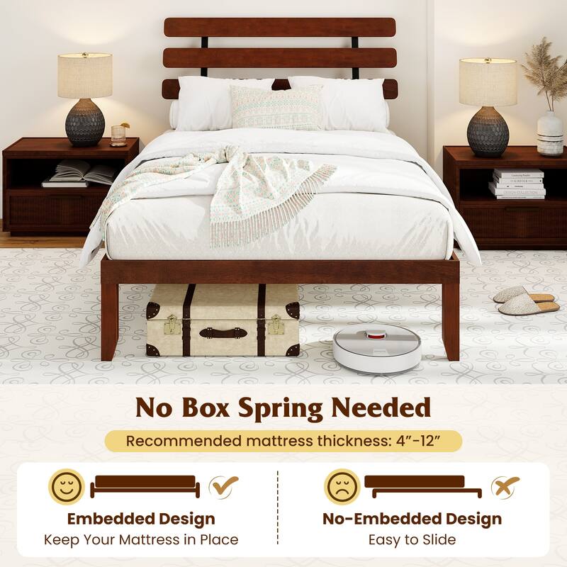 Costway 15.5 Inch Twin/Full/Queen Size Bed Frame with Retro Headboard