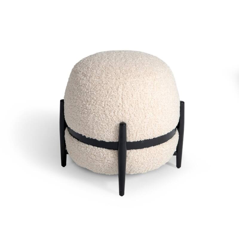 Divani Casa Fouston Contemporary White Sherpa Pouf
