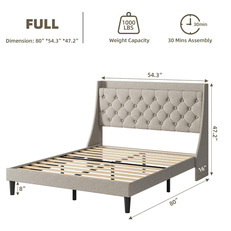 Bed Frame with Charging Station and Storage Shelf