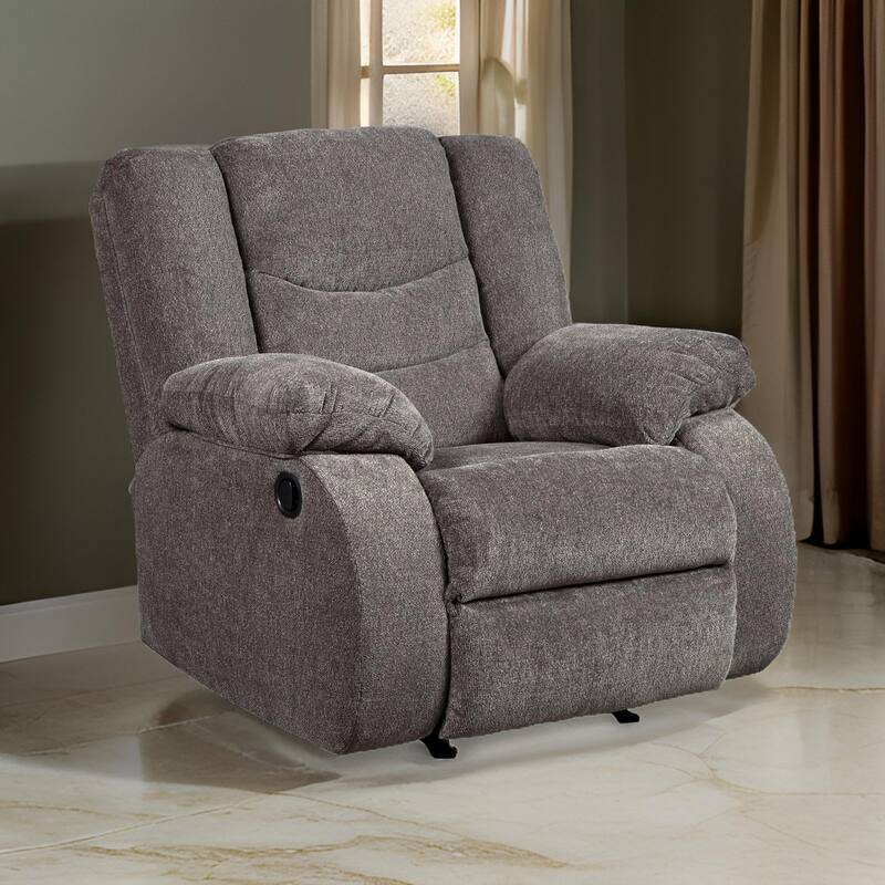 Tee 40 Inch Manual Recliner Chair, Rocker, Gray Chenille Upholstery