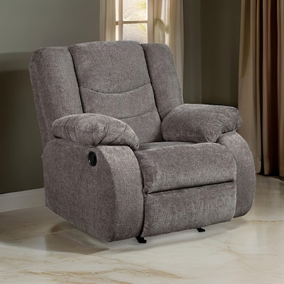 Tee 40 Inch Manual Recliner Chair, Rocker, Gray Chenille Upholstery