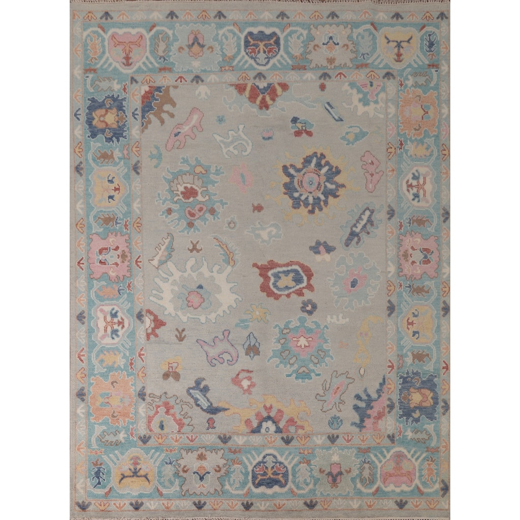 All-Over Oushak Indian Area Rug Handmade Wool Carpet - 7'11"x 9'11"