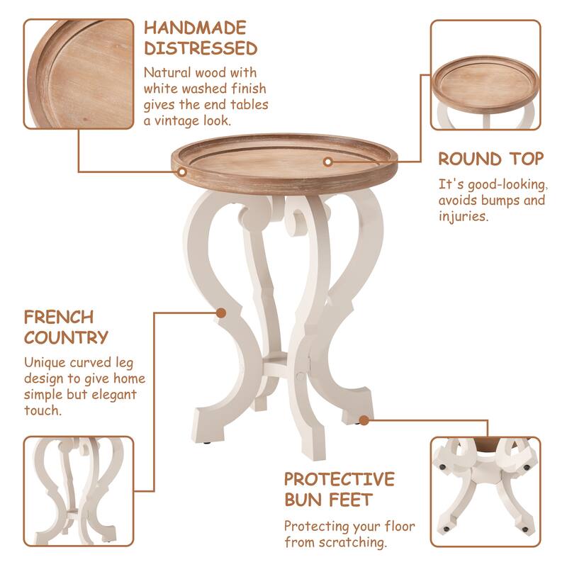 COZAYH 2-Pieces Rustic Farmhouse Tray Top End Table