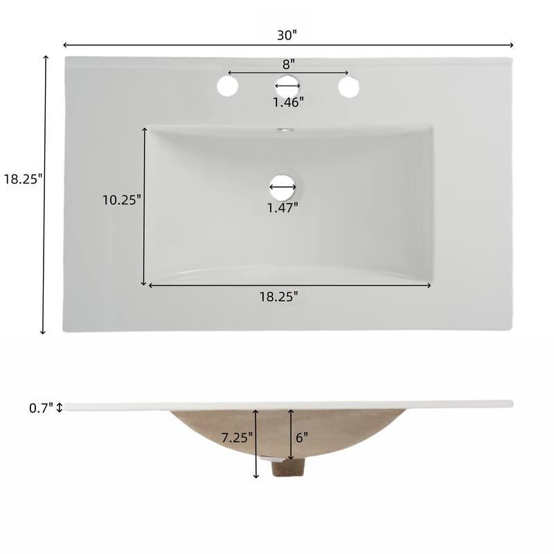Bathroom Vanity with Ceramic Sink, Freestanding Bathroom Storage Cabinet, Fluted Bathroom Vanity with 2 Full-Extension Drawers