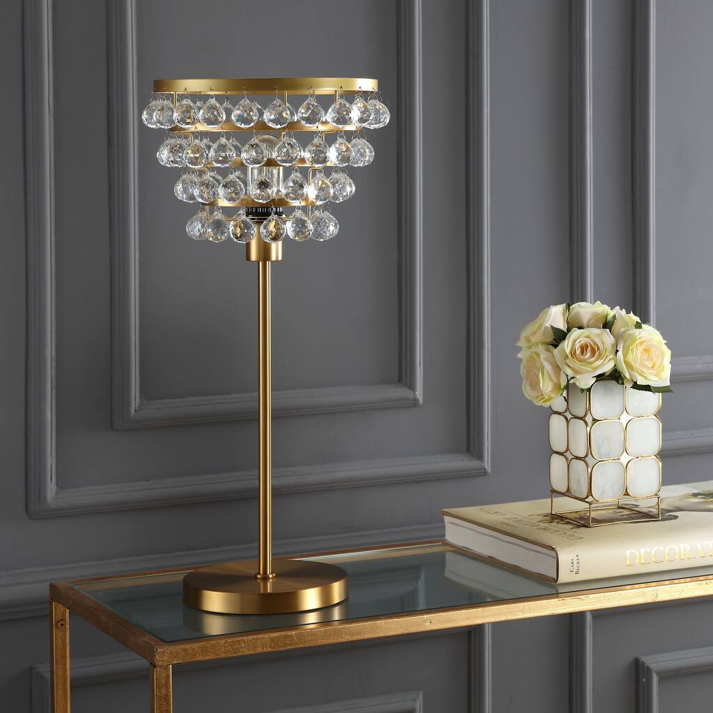 Buckingham 25" Crystal/Metal Table Lamp, Brass Gold/Clear by JONATHAN Y