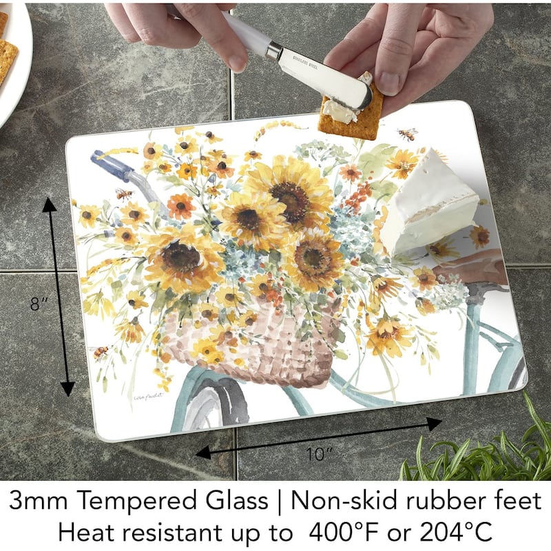 Sunflowers Forever 3mm Heat Tolerant Tempered Glass Cutting Board 10” x 8” Manufactured in the USA Dishwasher Safe