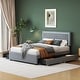 preview thumbnail 1 of 13, Queen Size Bed Velvet Upholstered Platform Storage Bed with 4 Drawers, Rivet-decorated Headboard and Embedded LED Light Strip Gray - Queen