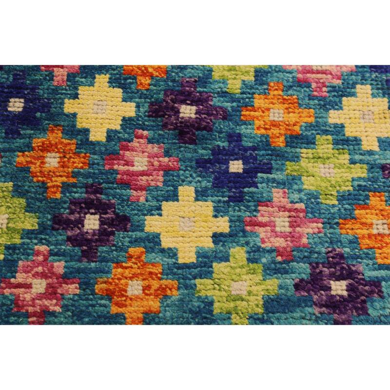 Tribal Balochi Friedman Teal/Orange Hand Knotted Wool Rug - 4'10'' x 6'11''