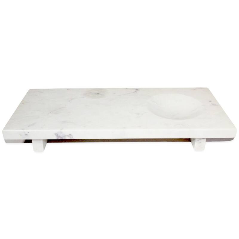 White Marble Serving Tray w / Feet