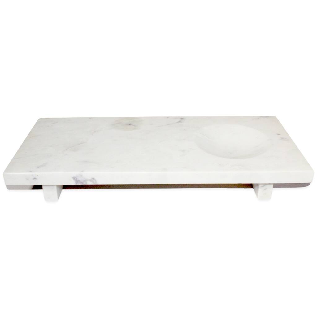 White Marble Serving Tray w / Feet