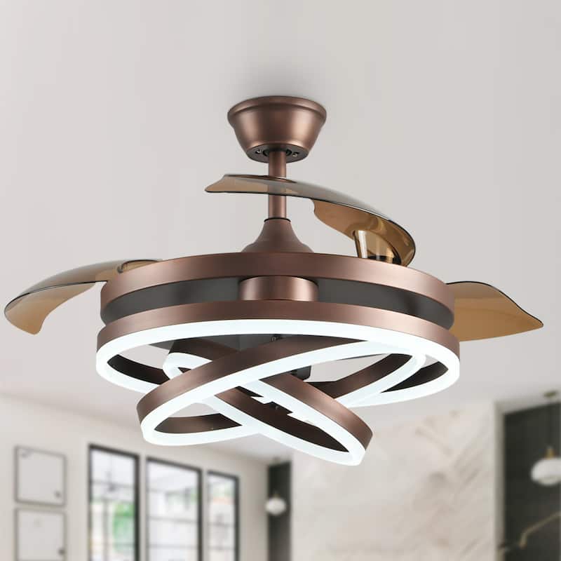 Bella Depot 42" Modern Retractable DIY Shape Ceiling Fan with Remote, 6-Speed Reversible Ceiling Fan with LED Light