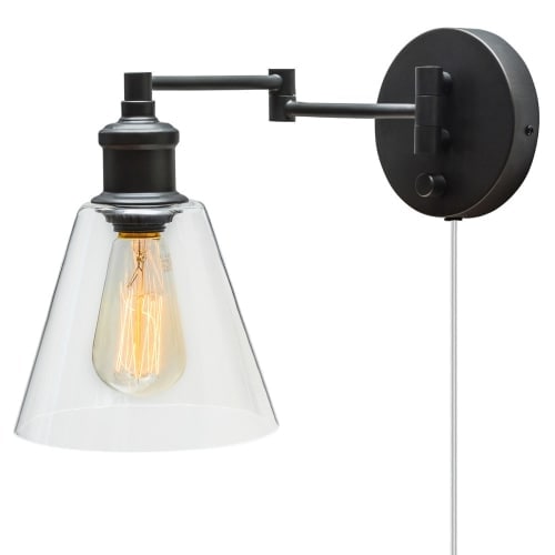 Globe Electric 65311 LeClair Single Light Swing Arm Wall Sconce with Clear Glass Shade and Canopy On / Off Switch - Gold
