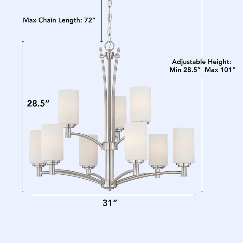 Elk Home Pittman Brushed Nickel With White Glass Chandelier - 9-Light