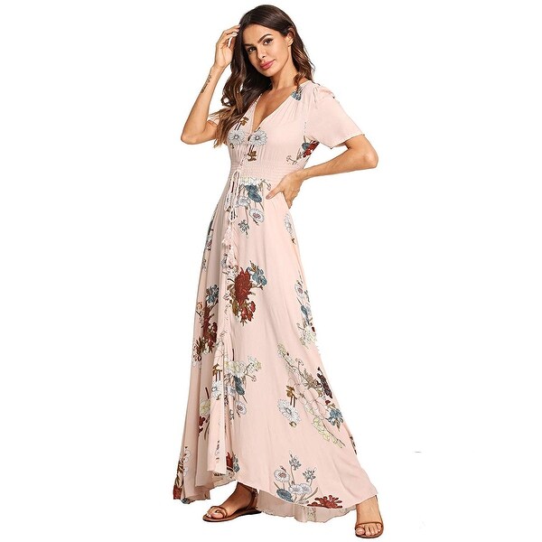 milumia women's button up split floral print flowy party maxi dress