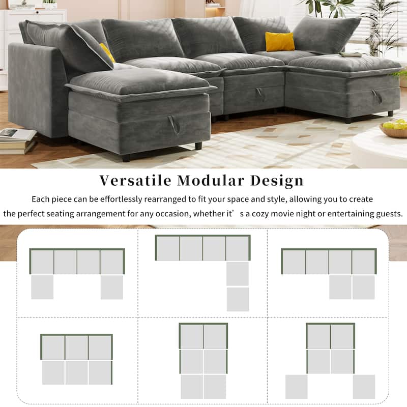 126" U-Shaped 6-Seater Modular Sofa with Ample Storage, Double Cushions, and Customizable Layout Options