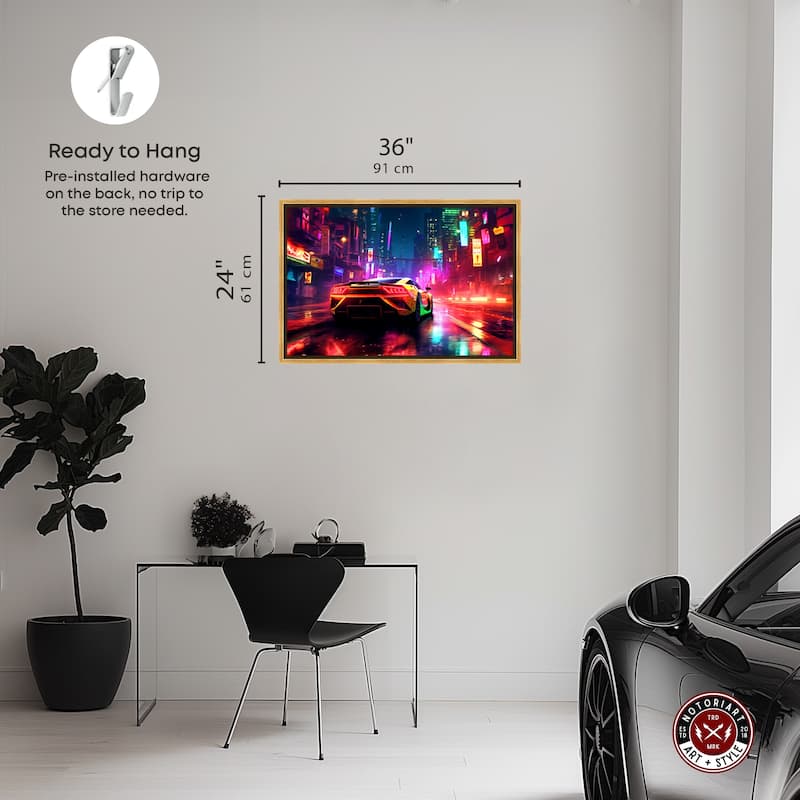 Notoriart City Night Drive Framed Car 1 Piece Canvas Wall Art
