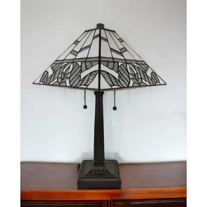 22" Dark Brown Metal Two Light Candlestick Table Lamp With White Shade - 11" x 21" x 22"