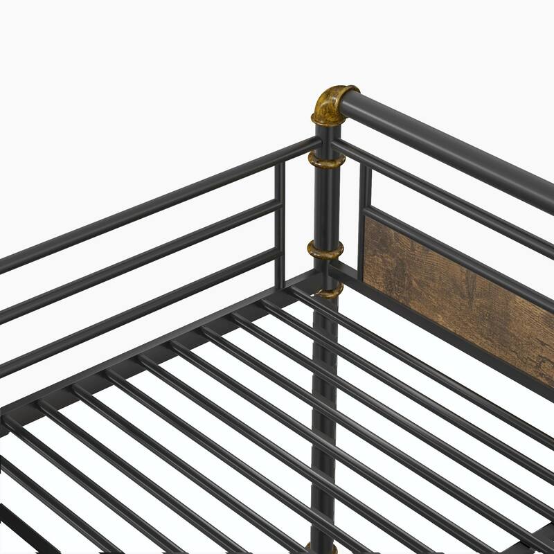 Metal Bunk Bed, Industrial Detachable Bunkbeds with Safety Guard Rails for Teens
