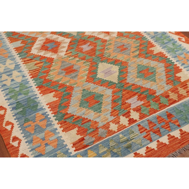 Geometric Kilim Oriental Area Rug Flatweave Wool Carpet - 4'11"x 6'7"