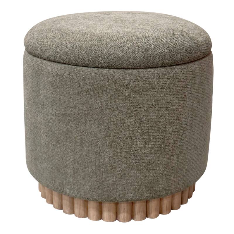 Modern Fabric and Solid Wood Round Storage Ottoman - Moss