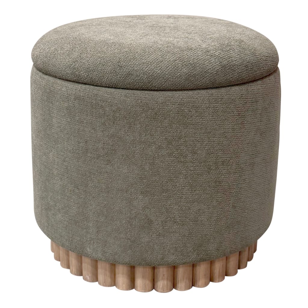 Modern Fabric and Solid Wood Round Storage Ottoman