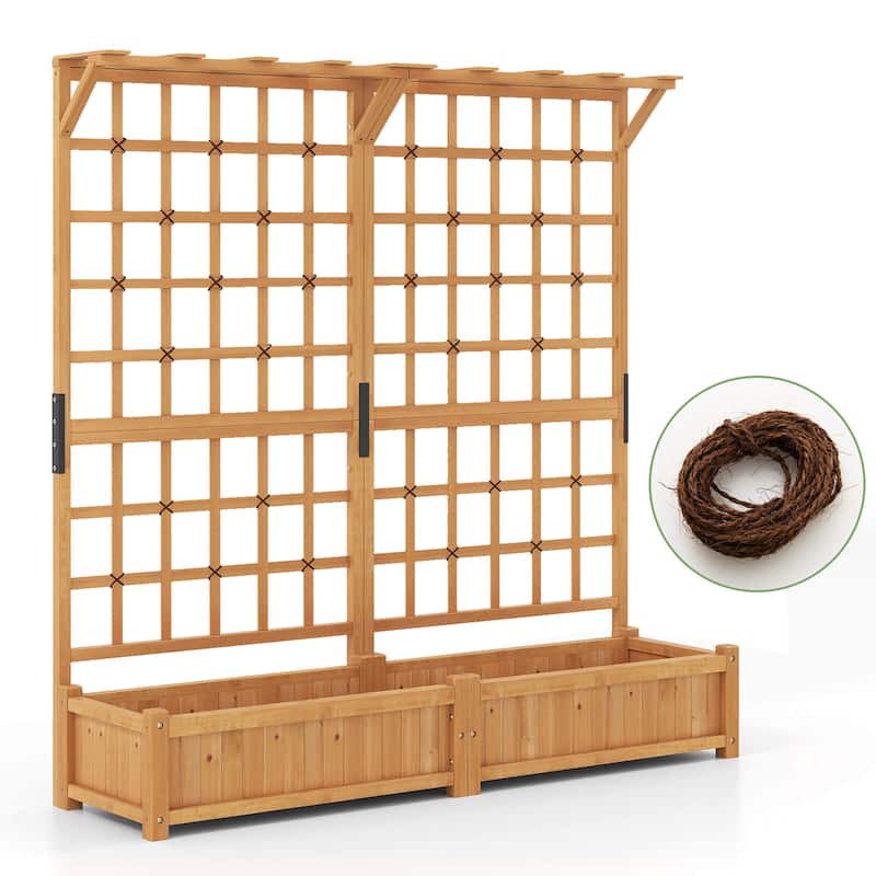 72" Raised Garden Bed Elevated Wooden Planter Box w/ Lattice Trellis - Orange