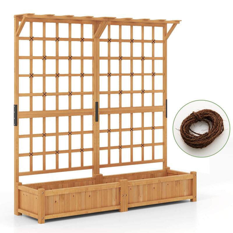 Costway 71" Large Wooden Planter Container with Trellis, Hanging Roof - See Details - Orange - See Details