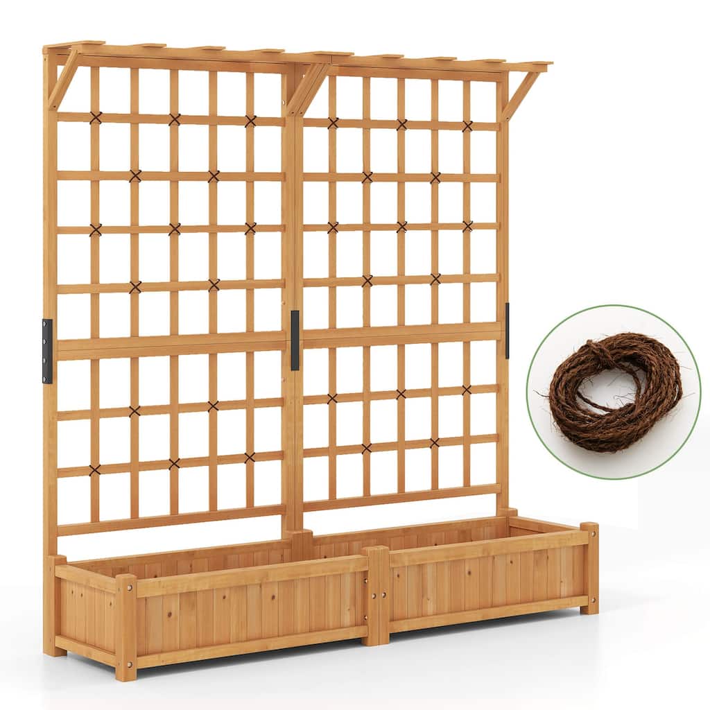 Costway 71" Large Wooden Planter Container with Trellis, Hanging Roof - See Details