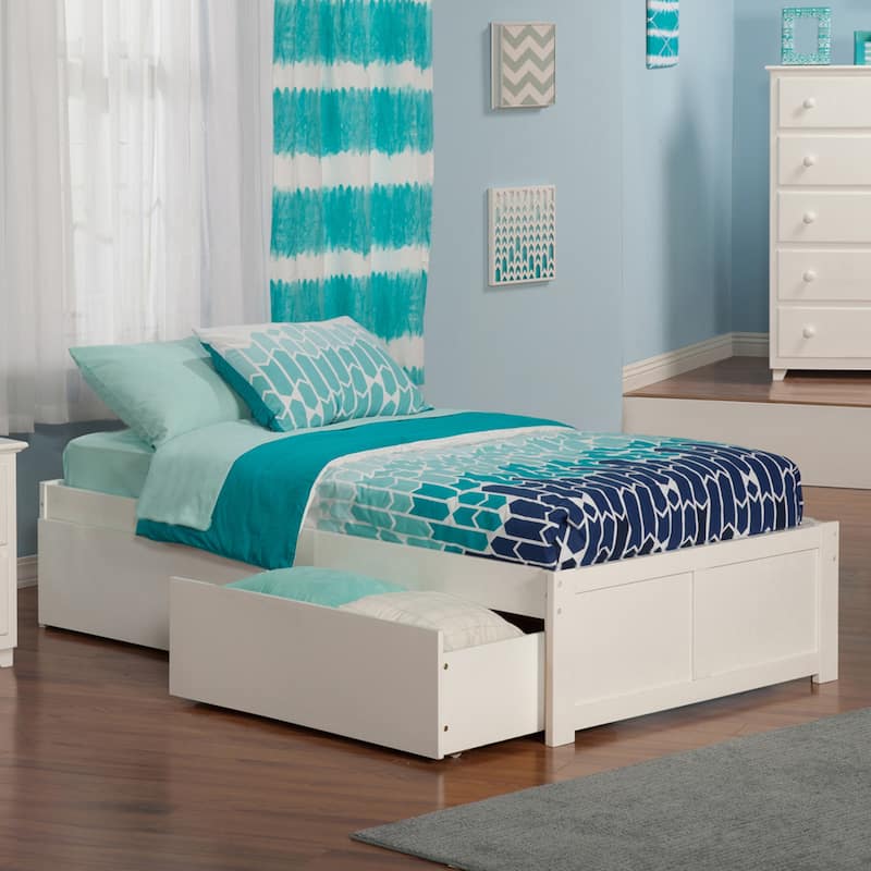 Concord Platform Bed with Footboard and Storage Drawers - White - Twin