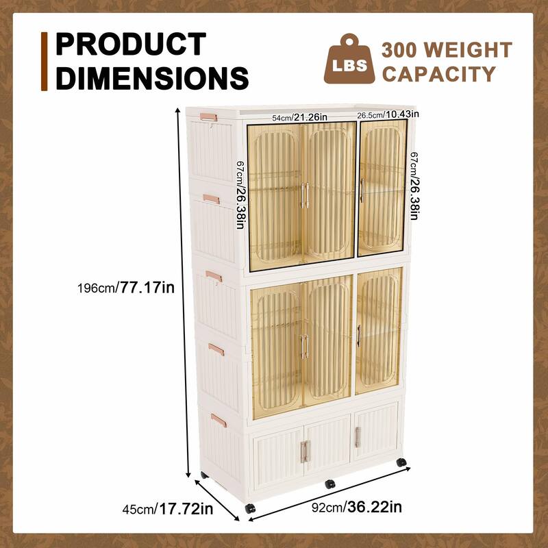 Portable Wardrobe Closet Storage Organizer - 9 Magnetic Doors, 9 Cubes & 2 Hanging Rods, Baby Wardrobe Cabinet