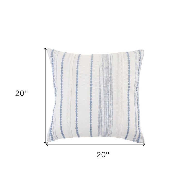 HomeRoots 20" X 20" White And Blue 100% Cotton Geometric Zippered Pillow
