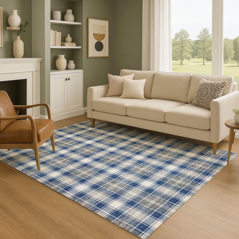 Premium Washable Super Soft Christmas Plaid Mayfield Rug - Navy - 9' x 12'